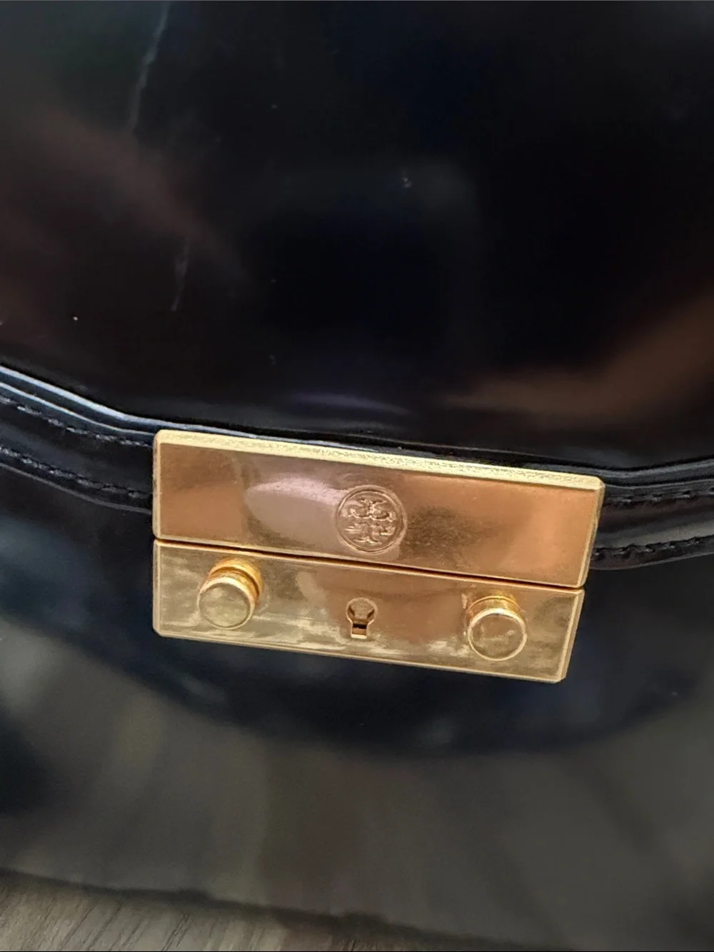 Tory Burch Structured Black Leather Top-Handle Satchel with Gold-Tone Lock